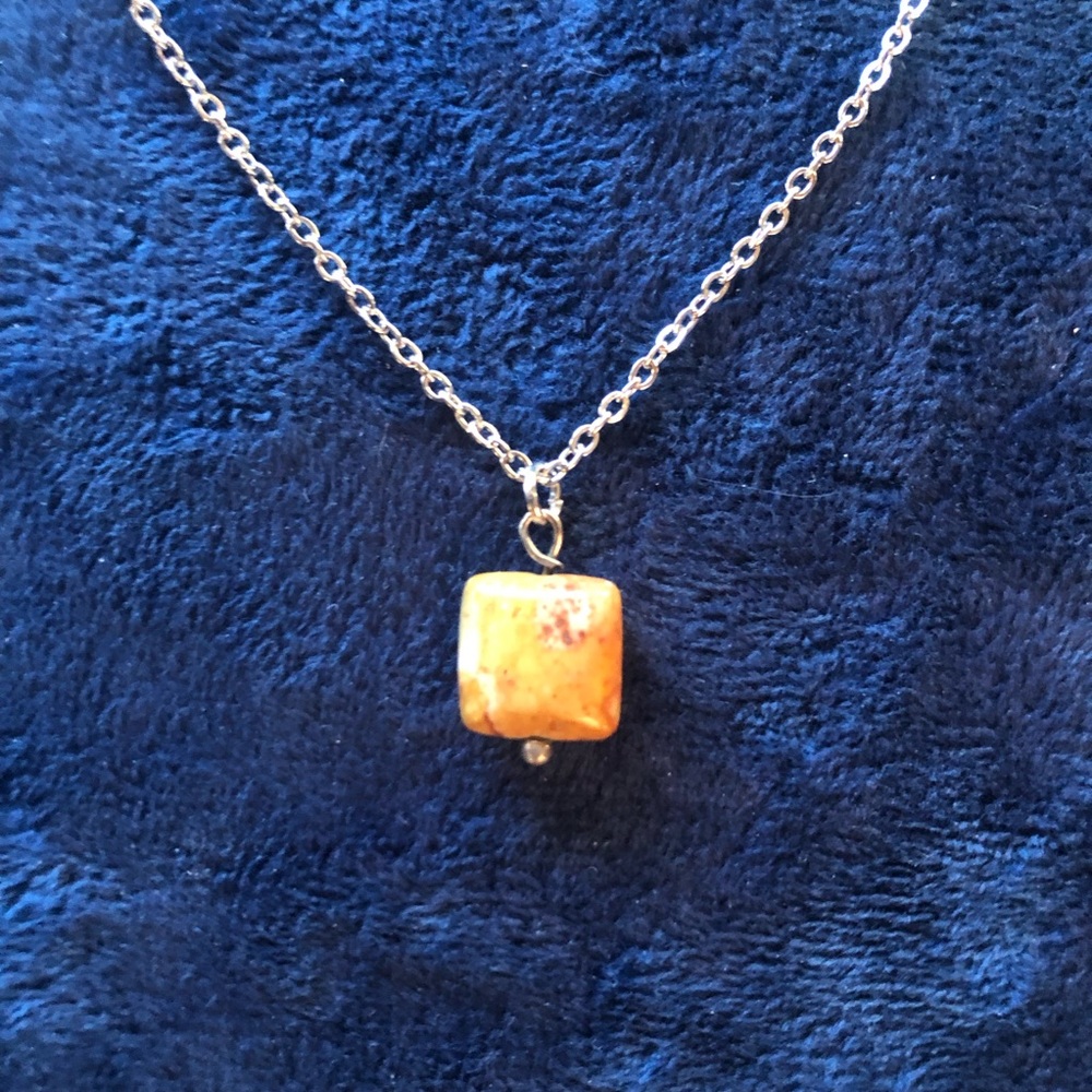 Handcrafted genuine yellow jasper pendant on chain necklace